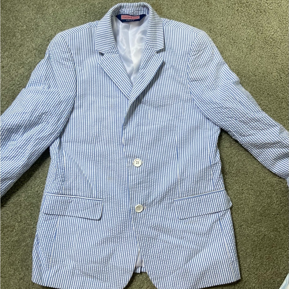 Vineyard Vines boys blue and white striped seersucker blazer size 12